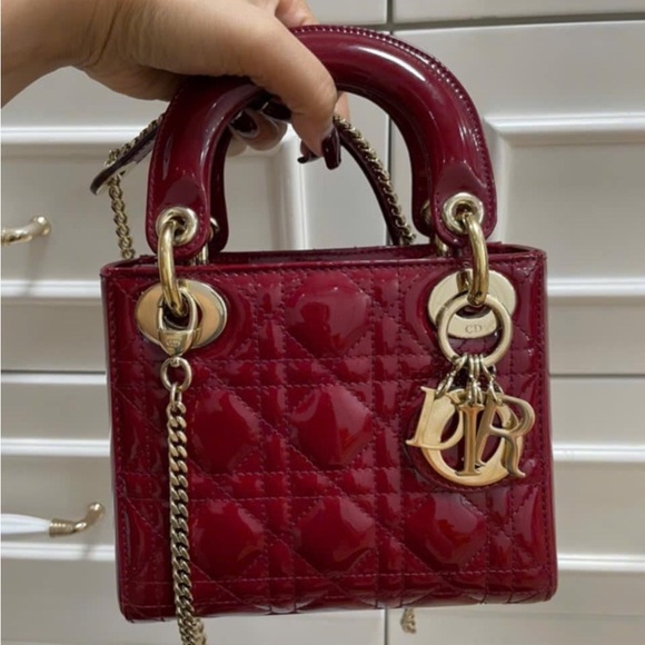 DIOR Mini Lady Dior Bag Cherry Red Patent Cannage Calfskin - Picture 3 of 11